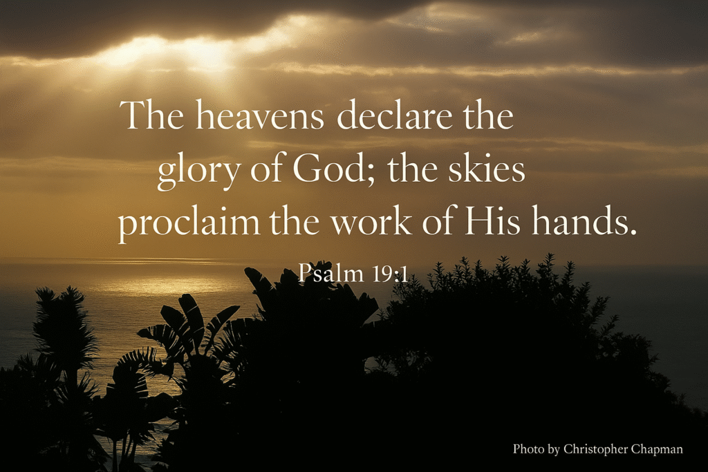 Sunlight breaking through clouds over the ocean, reflecting God's glory and peace - featured in the Faith in Focus scripture gallery .