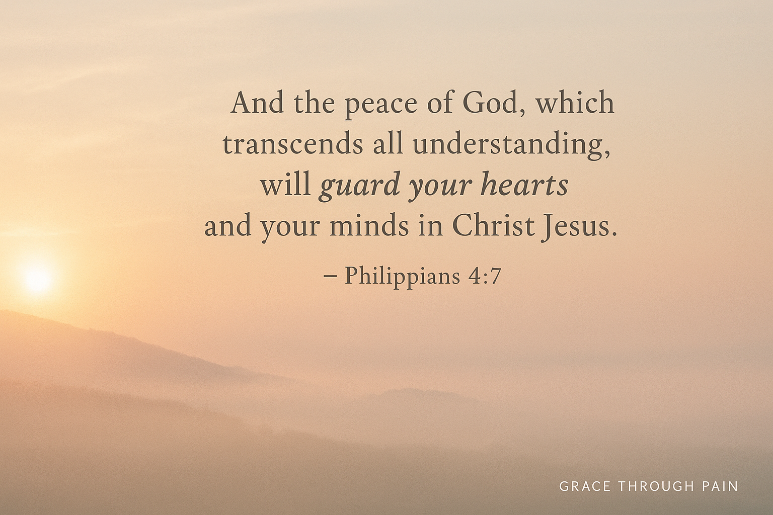 Calm scenery with a bible verse Philipians 4:7